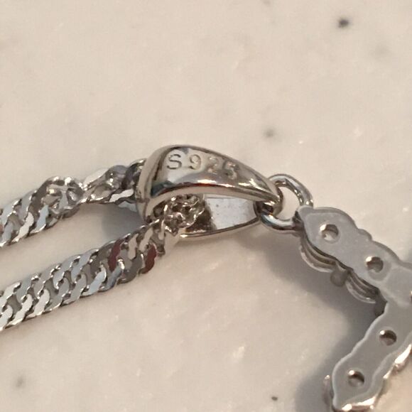 Cross Necklace Sterling Silver Cubic Zirconia Pendant 925 17in Twist Chain - Picture 6 of 14